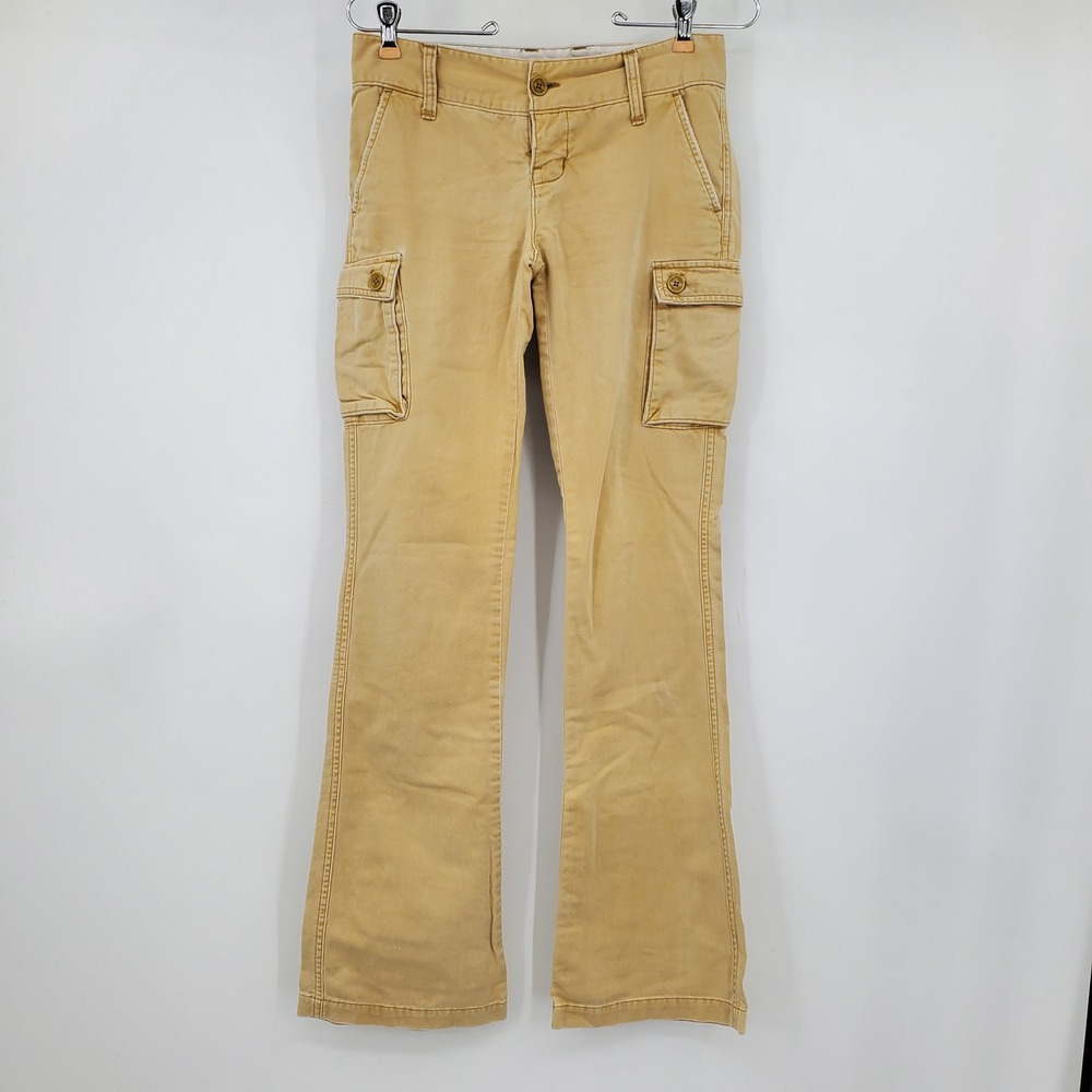 Vintage Hollister Khaki Cargo Pants Low Rise Flare Leg Y2K 0 Grunge Mallcore